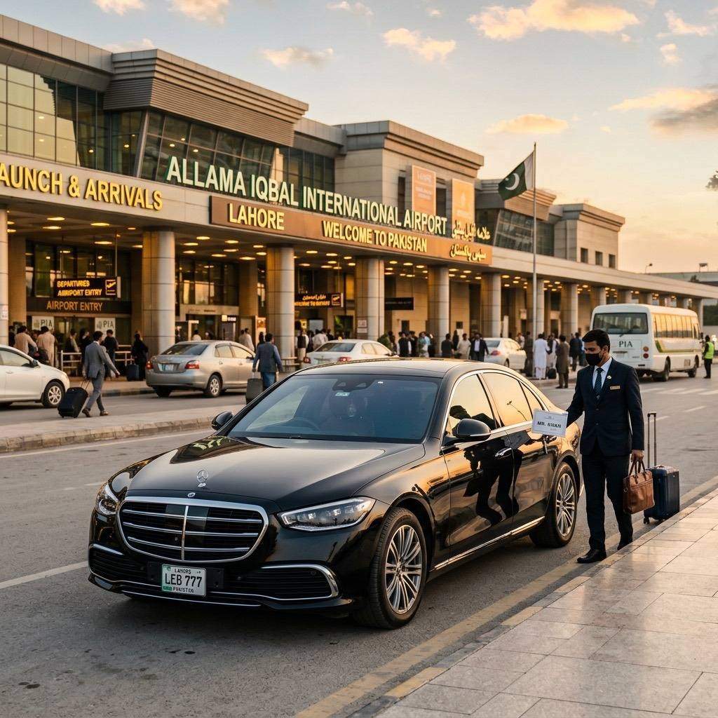 Luxury sedan at Allama Iqbal International Airport Lahore for airport car rental pickup