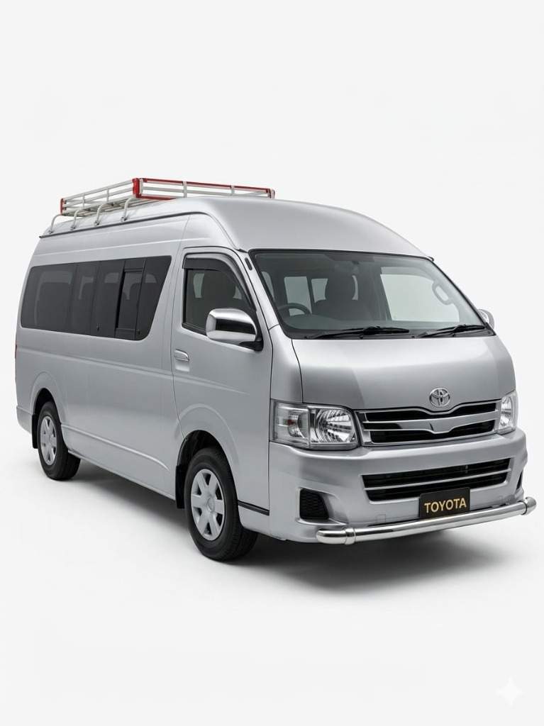 Toyota Grand Cabin — Silver premium van available for group rental in Lahore